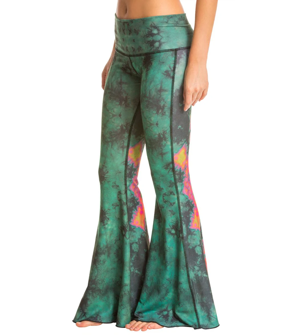 Teeki Eagle Feather Green Bell Bottom Yoga Pants - Image 2
