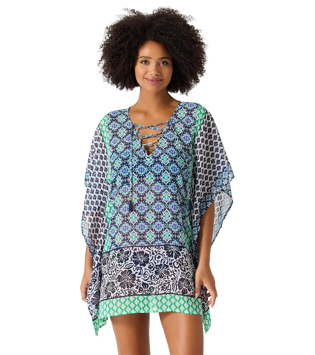Tommy Bahama Island Cays Hibiscus Chiffon Lace Up Cover Up Tunic - Image 5