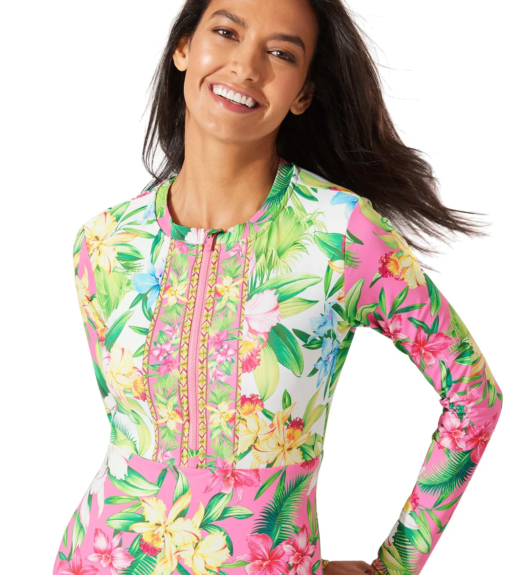 Tommy Bahama Orchid Garden 1/2 Zip Long Sleeve One Piece Swimsuit - Image 3