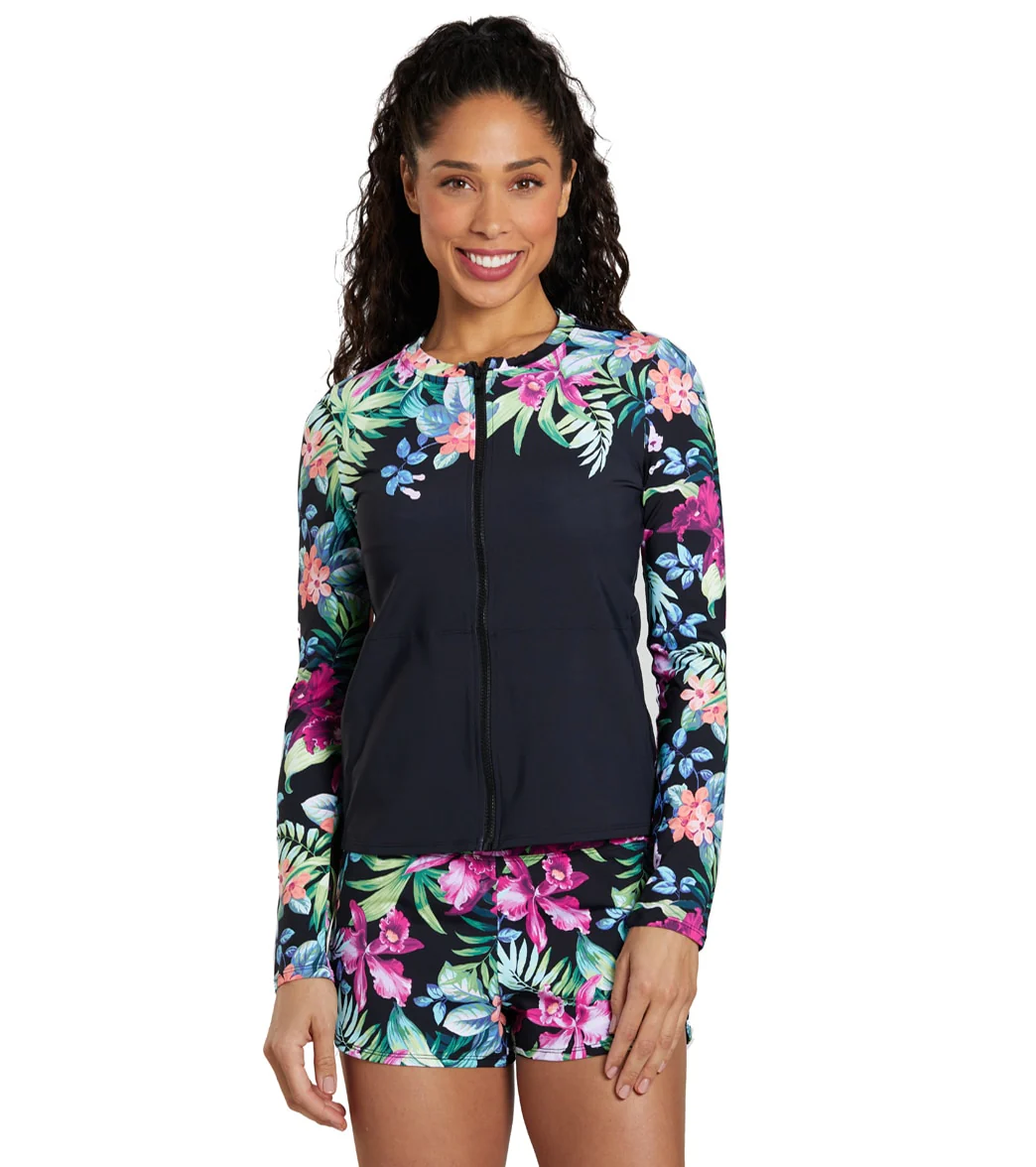 Tommy Bahama Women's Coastal Gardens Engineered Full Zip Long Sleeve Rash Guard - Image 6