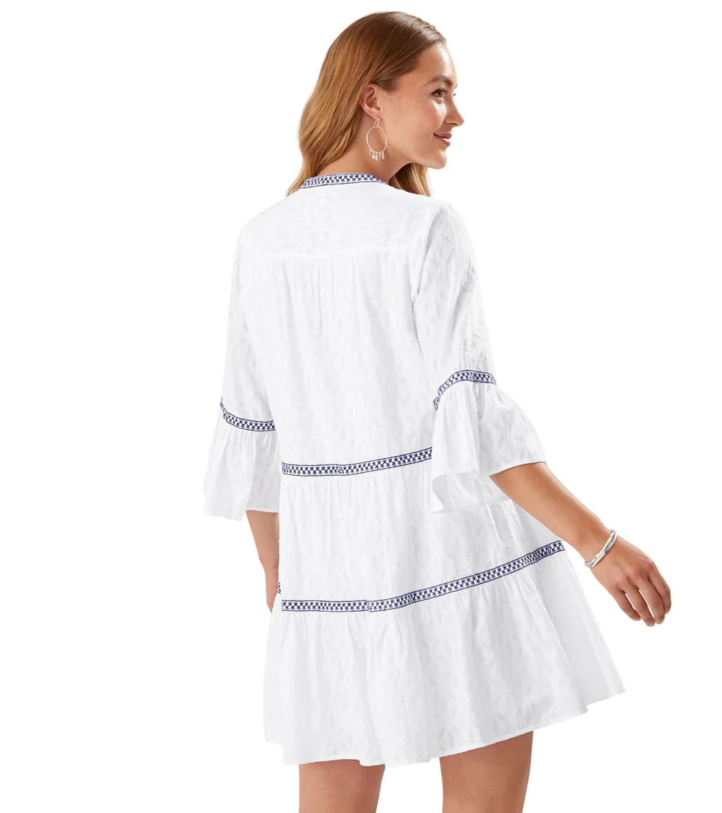 Tommy Bahama Women's Cotton Clip Jacquard Embroidered Tier Cover up Dress - Image 2