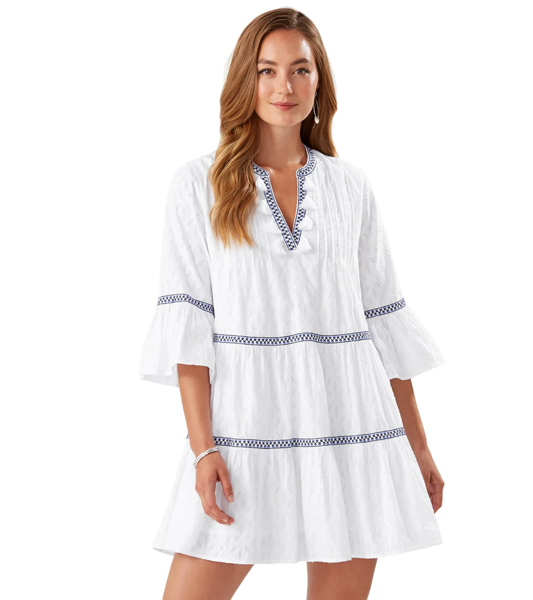 Tommy Bahama Women's Cotton Clip Jacquard Embroidered Tier Cover up Dress - Image 4