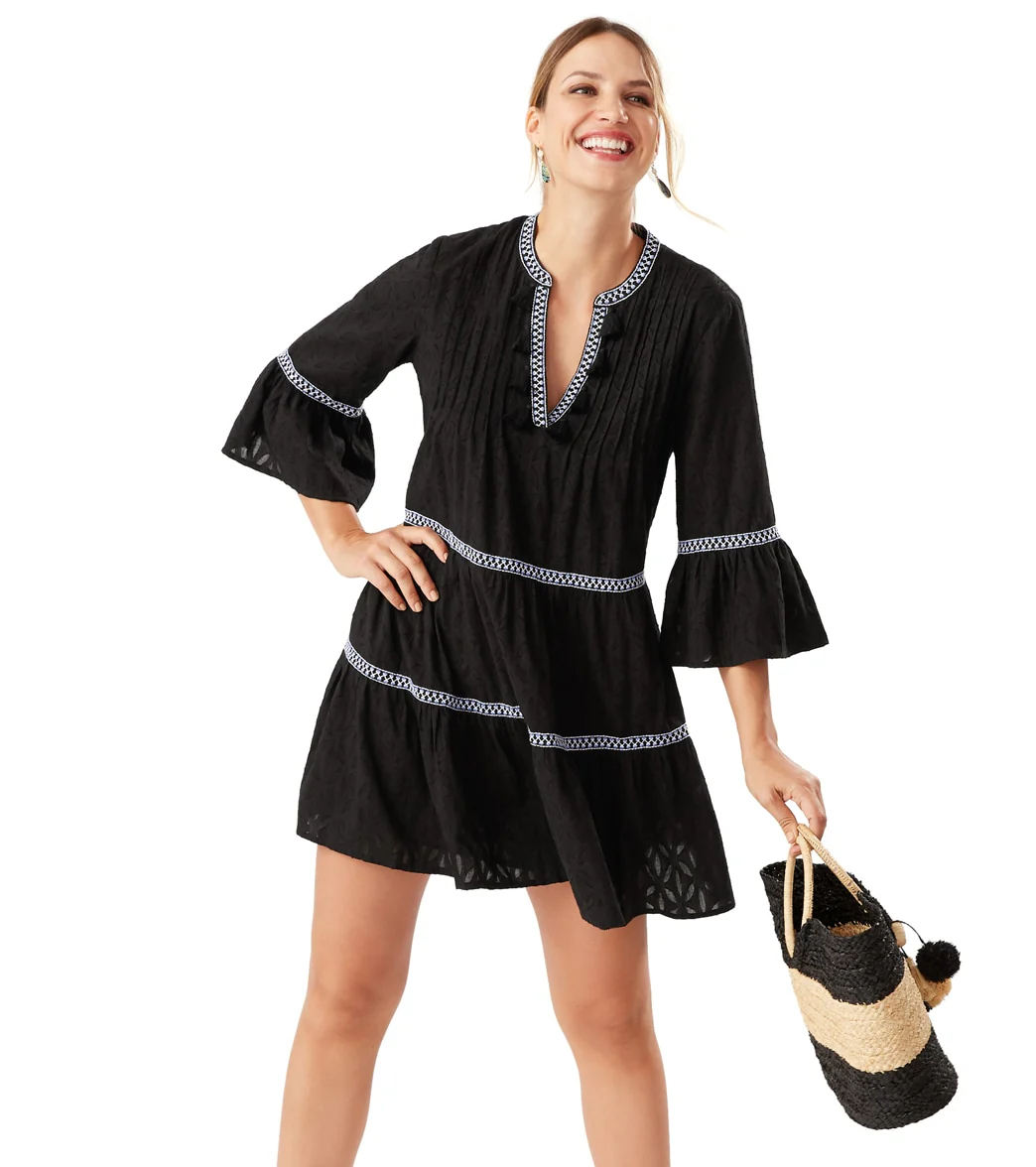 Tommy Bahama Women's Cotton Clip Jacquard Embroidered Tier Cover up Dress - Image 7