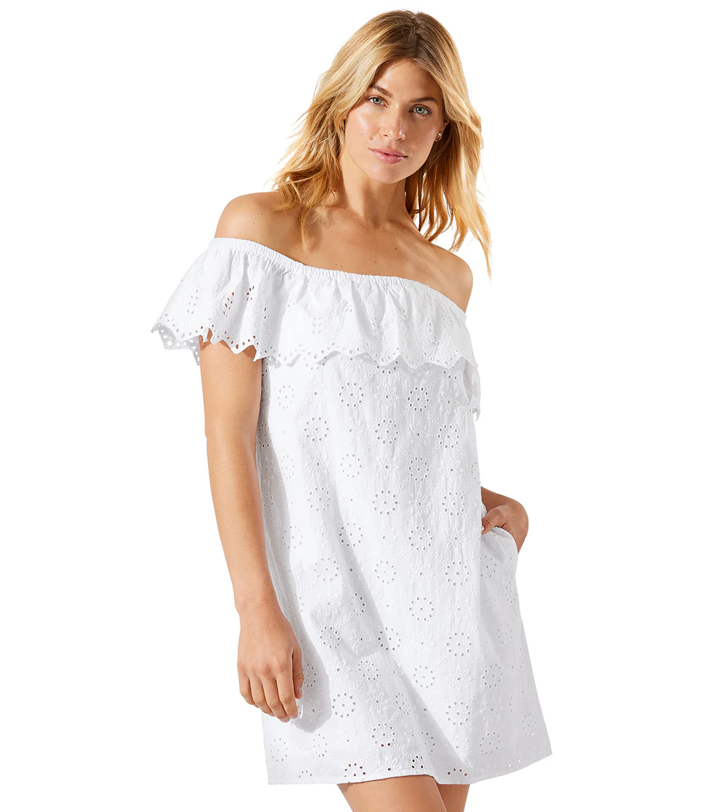 Tommy Bahama Women's Harbour Eyelet Off The Shoulder Ruffle Cover Up Dress - Image 4