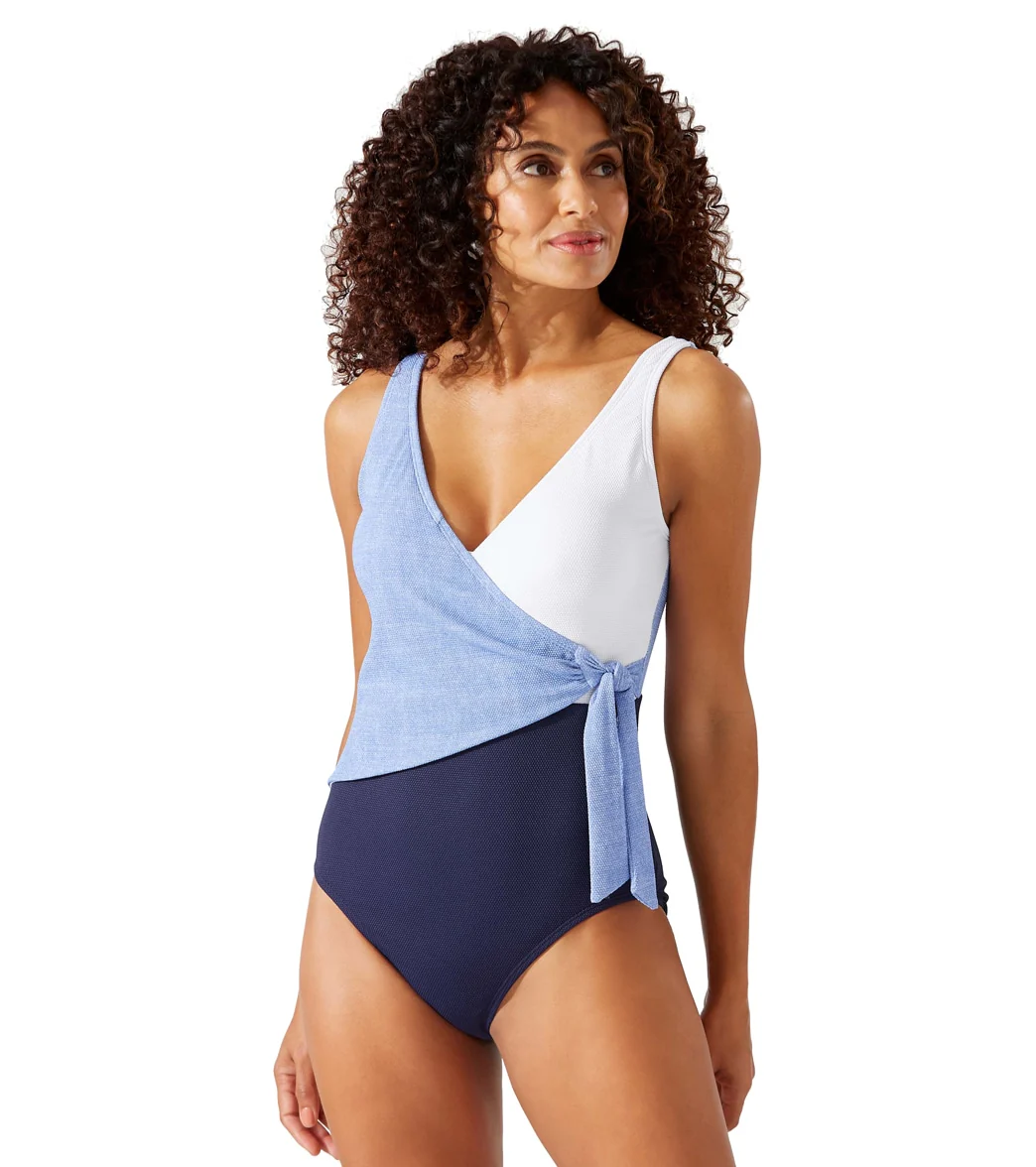 Tommy Bahama Women's Island Cays Colorblock Wrap Front One Piece Swimsuit - Image 6
