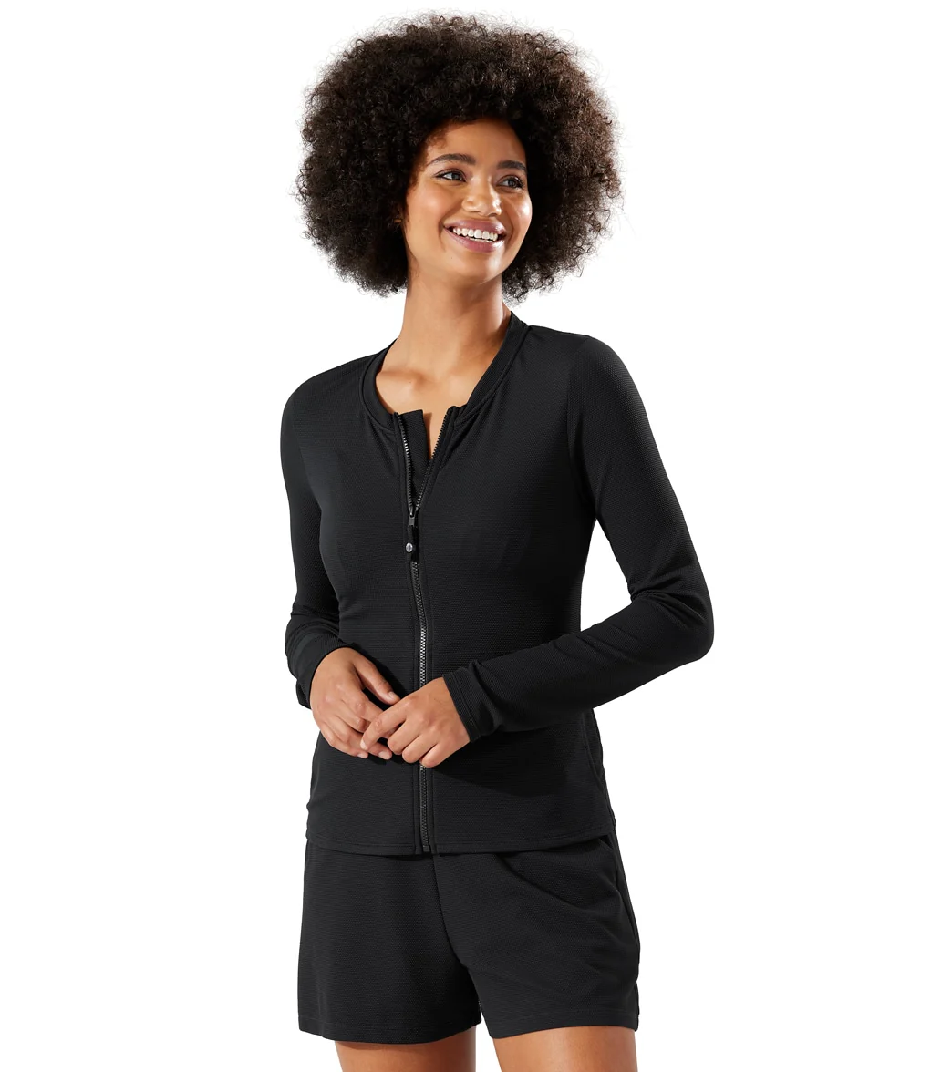 Tommy Bahama Women's Island Cays Solid Full Zip Long Sleeve Rashguard - Image 13