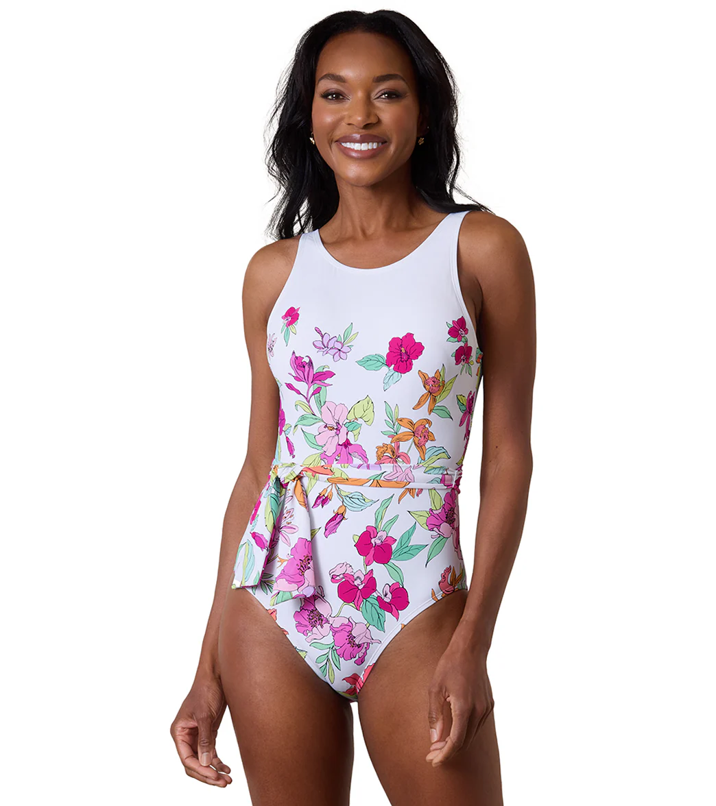 Tommy Bahama Women's Summer Floral Belted High Neck One Piece Swimsuit - Image 5