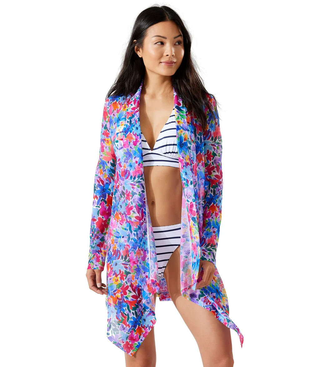 Tommy Bahama Women's Watercolor Floral Beach Breeze Mesh Long Sleeve Cardigan