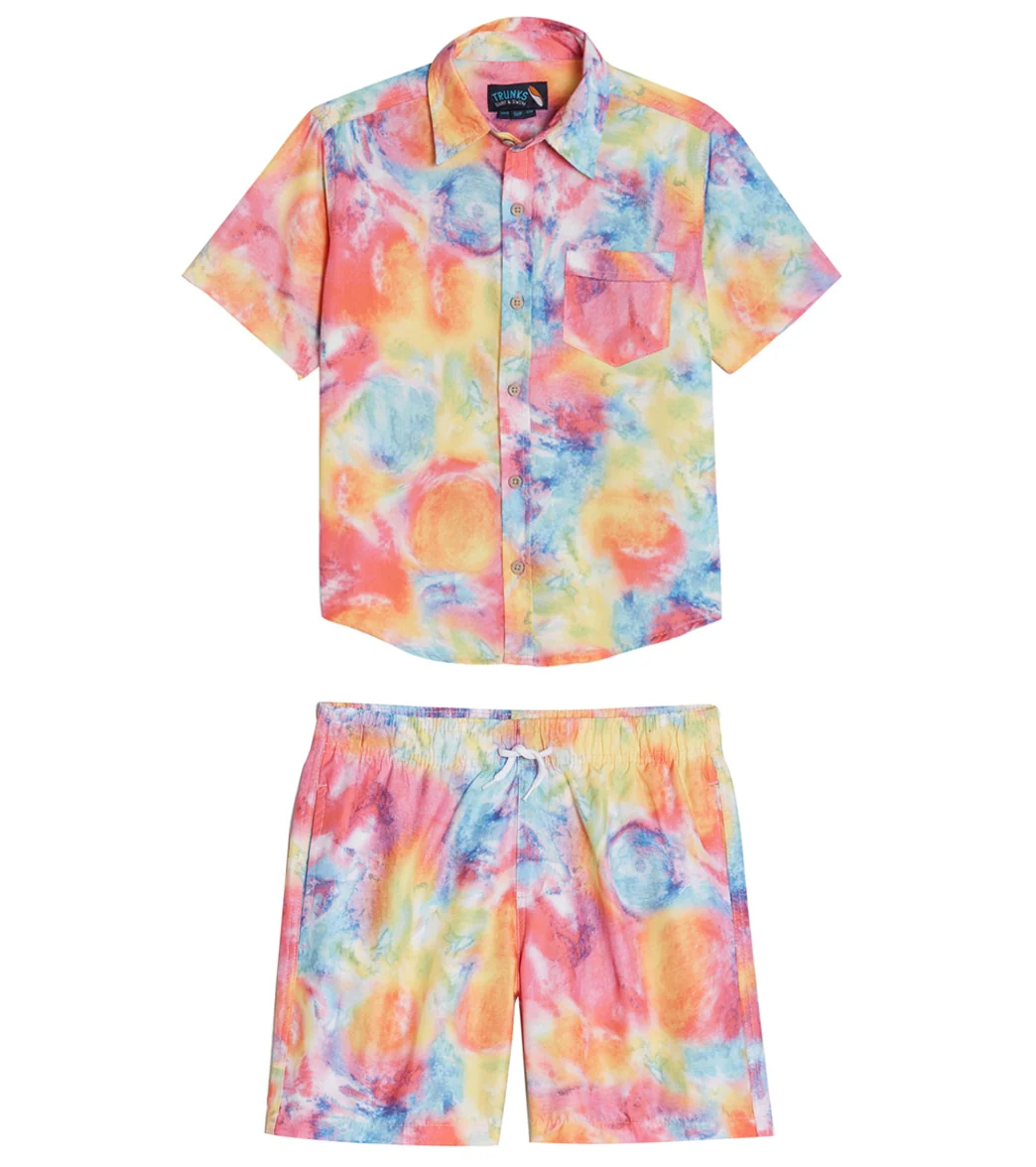 Trunks Surf & Swim Co. Boys' Bright Tie Dye Camp Shirt & Swim Trunks Set (Big Kid) - Image 9
