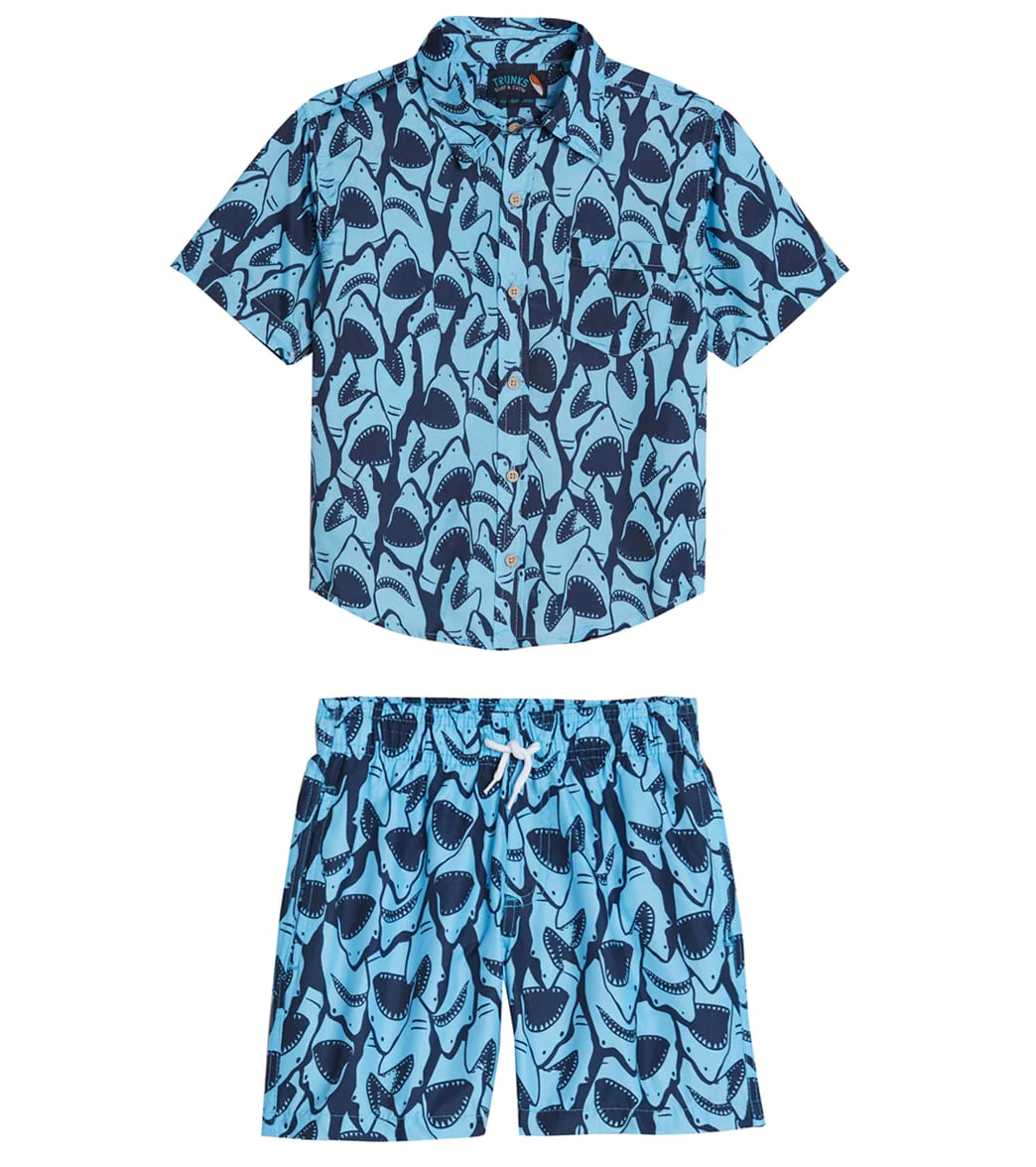 Trunks Surf & Swim Co. Boys' Shark Camp Shirt & Swim Trunks Set (Big Kid) - Image 9