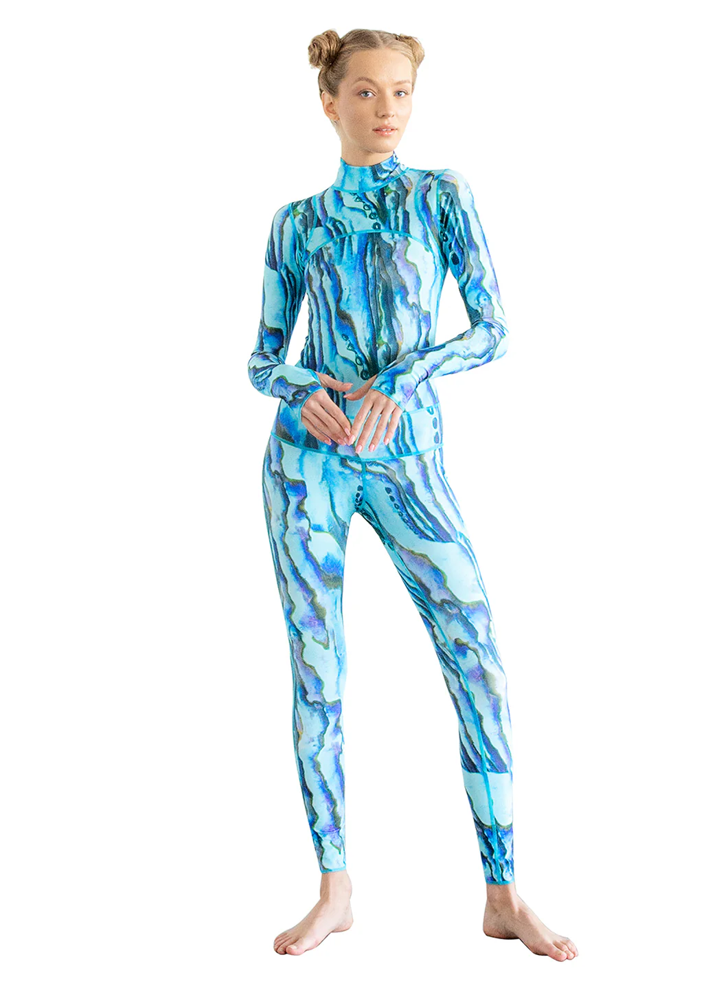 TUTUBLUE Women's Blue Abalone Classic UPF 50+ Long Slevee Unitard - Image 2