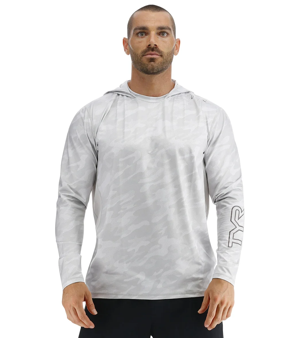 TYR Men's Camohex SunDefense Long Sleeve Hooded UPF 50+ Swim Shirt - Image 8