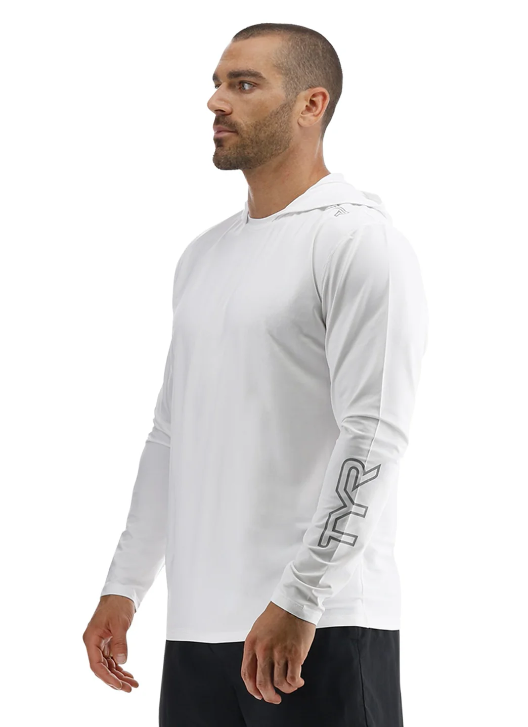 TYR Men's Solid SunDefense Hooded Long Sleeve UPF 50+ Swim Shirt - Image 12