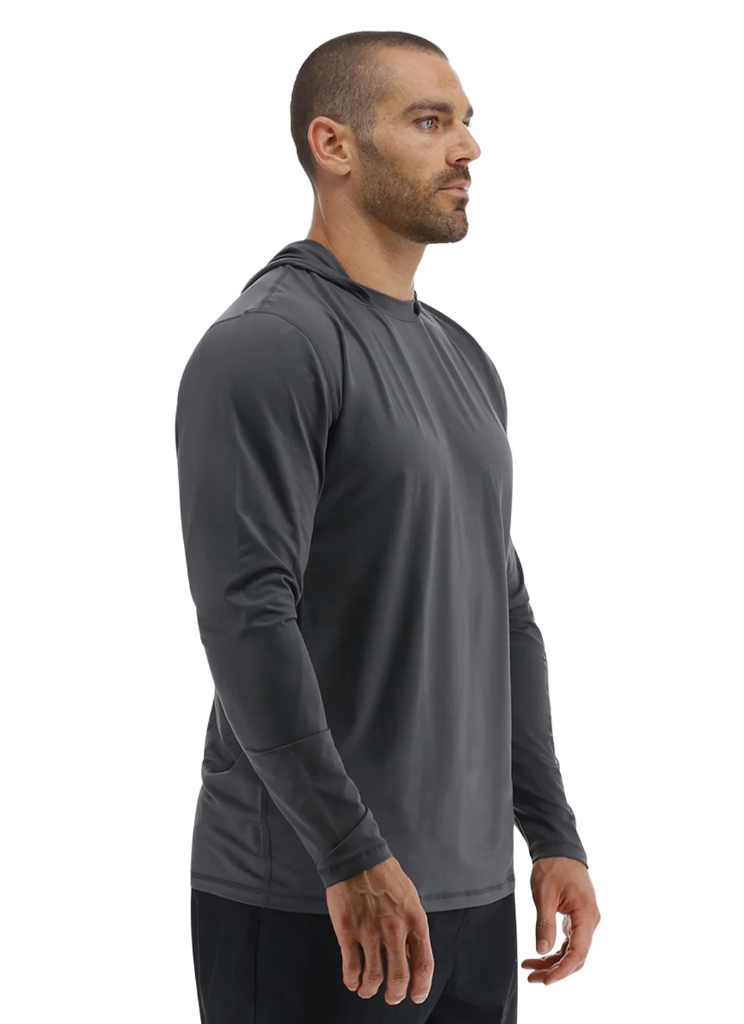 TYR Men's Solid SunDefense Hooded Long Sleeve UPF 50+ Swim Shirt - Image 2