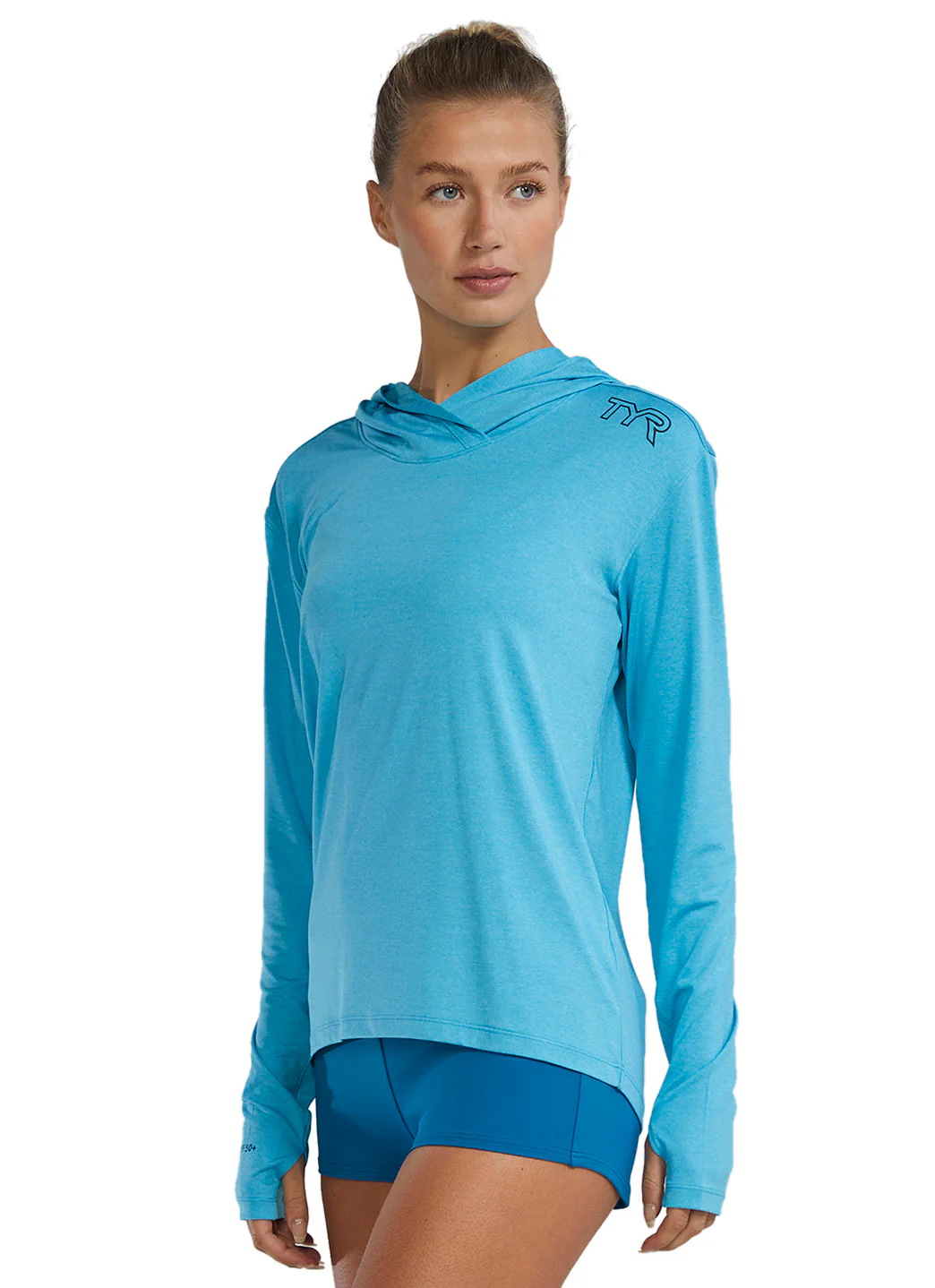 TYR Women's SunDefense Long Sleeve Hooded UPF 50+ Swim Shirt - Image 34