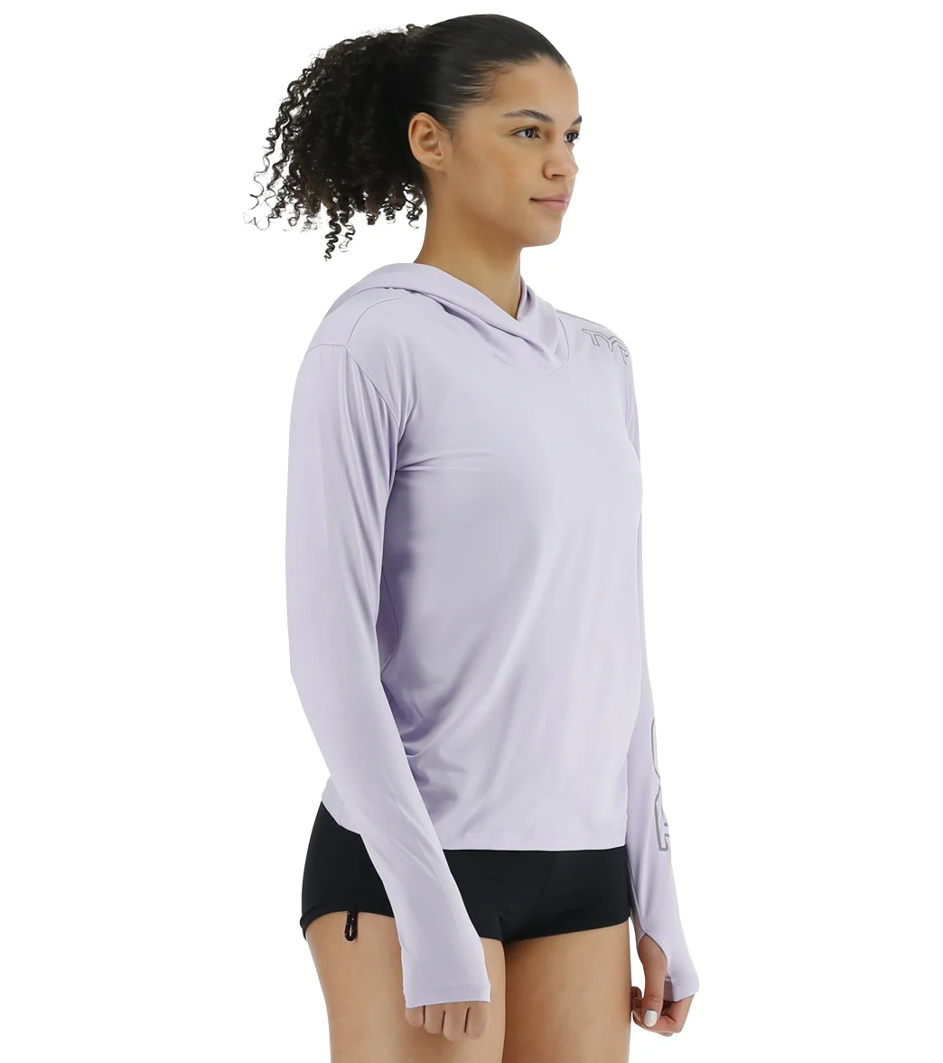 TYR Women's SunDefense Long Sleeve Hooded UPF 50+ Swim Shirt - Image 40