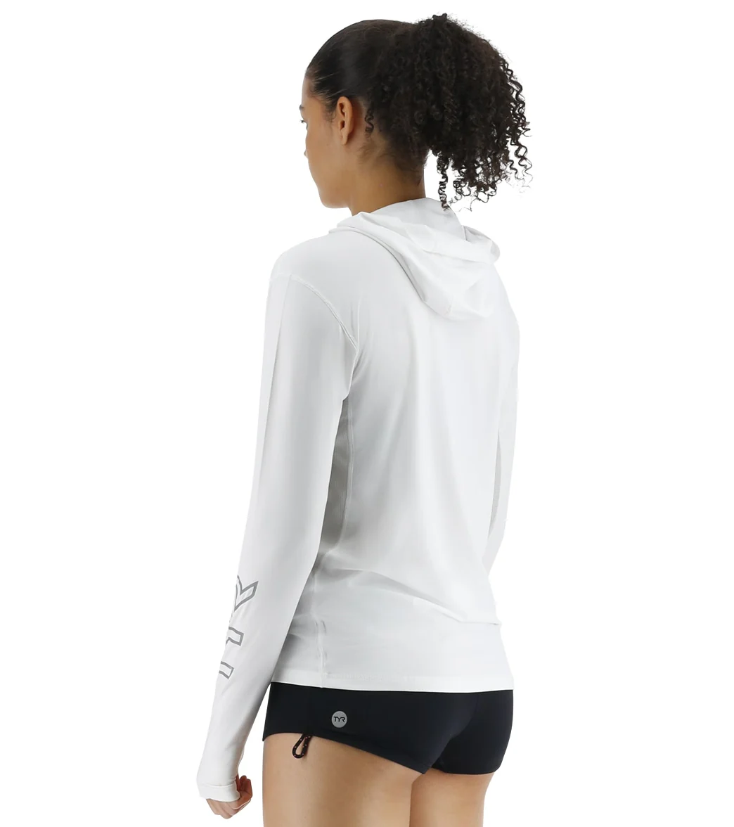 TYR Women's SunDefense Long Sleeve Hooded UPF 50+ Swim Shirt - Image 13