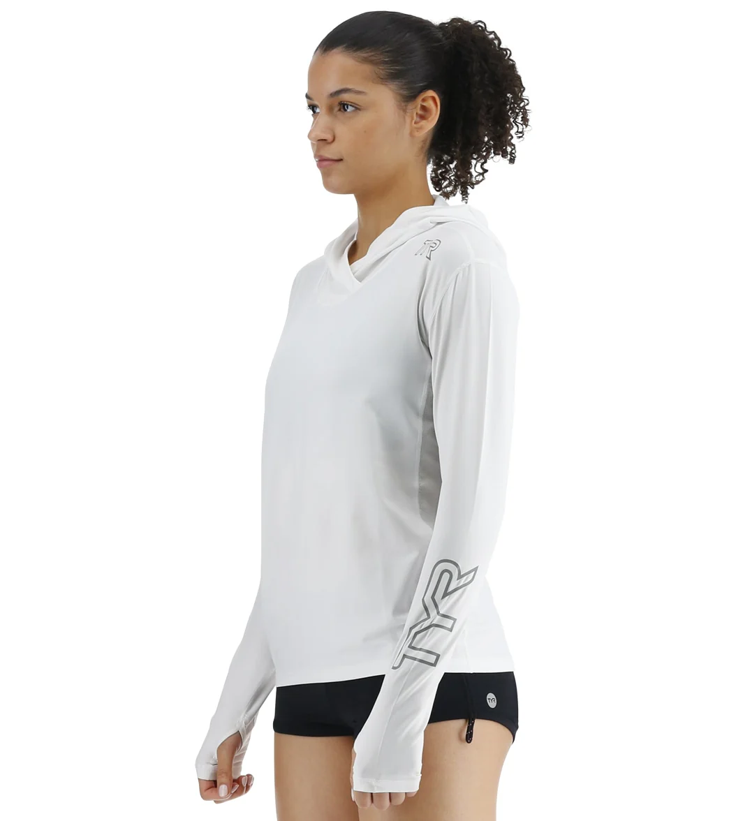 TYR Women's SunDefense Long Sleeve Hooded UPF 50+ Swim Shirt - Image 14
