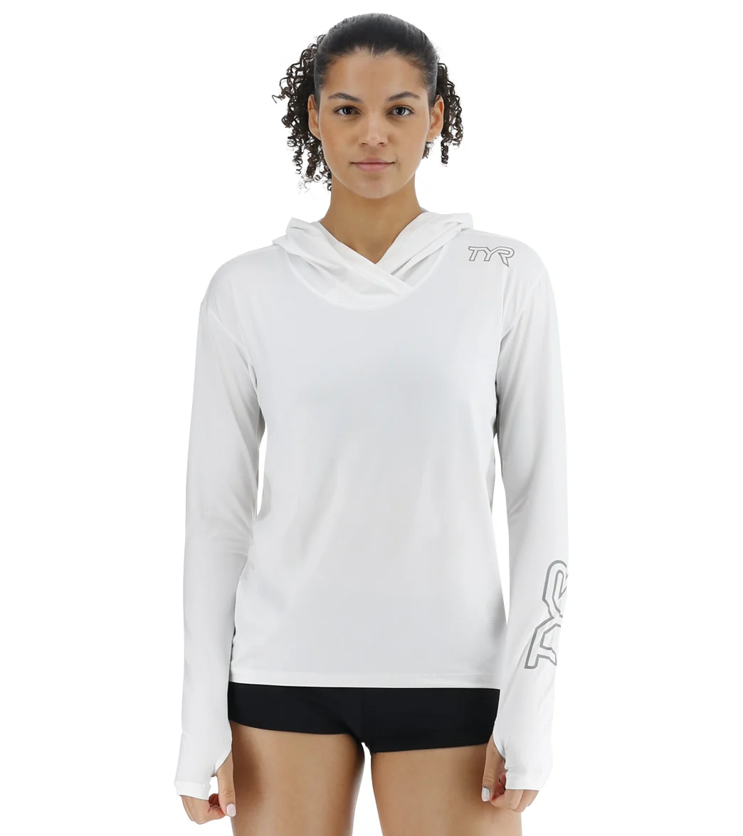 TYR Women's SunDefense Long Sleeve Hooded UPF 50+ Swim Shirt - Image 17