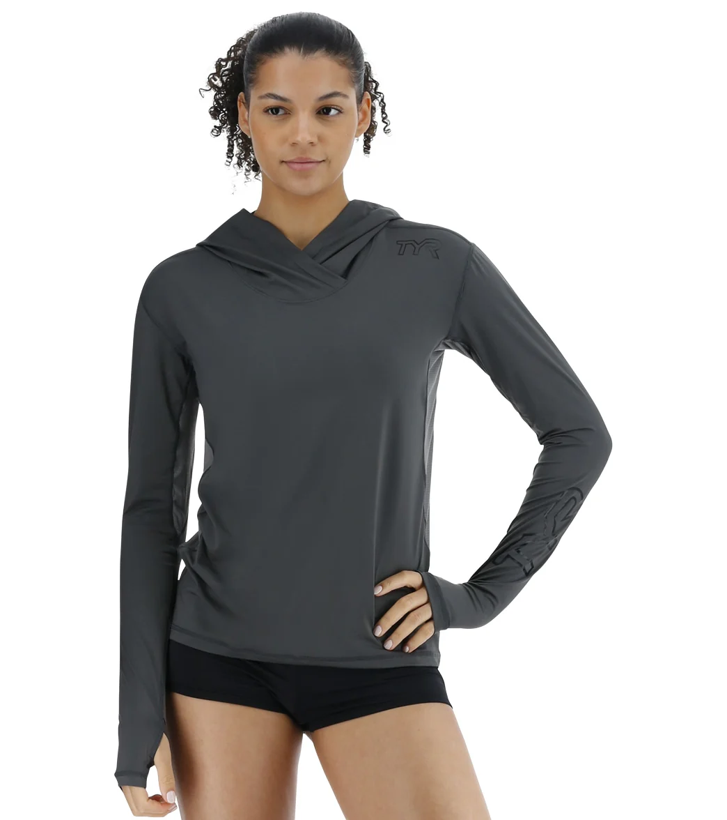 TYR Women's SunDefense Long Sleeve Hooded UPF 50+ Swim Shirt - Image 8