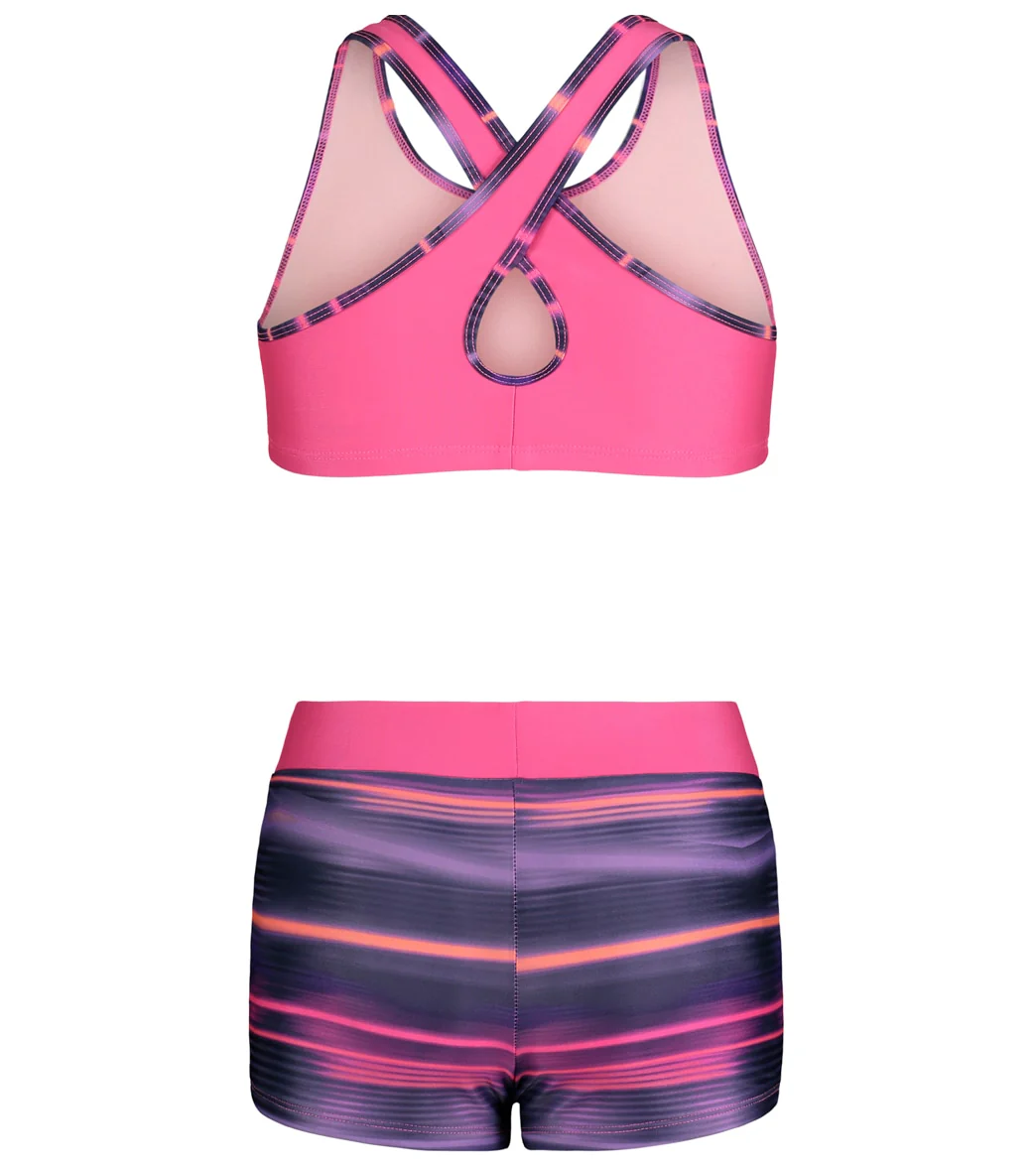 Under Armour Girls' Beam Stripe Bikini Swim Short Set (Little Kid, Big Kid) - Image 2