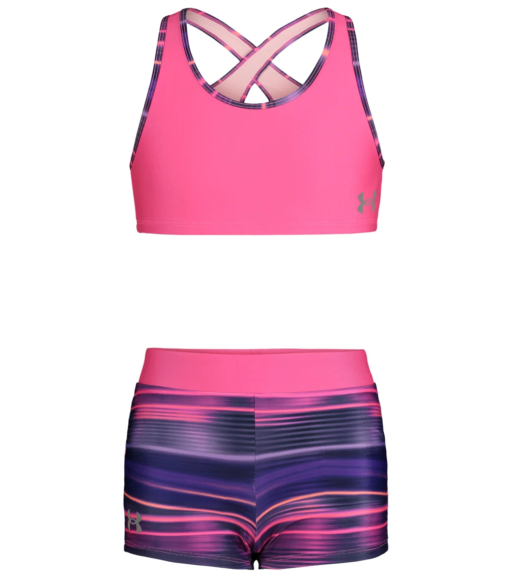 Under Armour Girls' Beam Stripe Bikini Swim Short Set (Little Kid, Big Kid) - Image 4