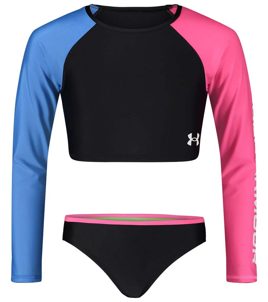 Under Armour Girls' Long Sleeve UPF 30+ Crop Rashguard Set (Little Kid, Big Kid) - Image 6