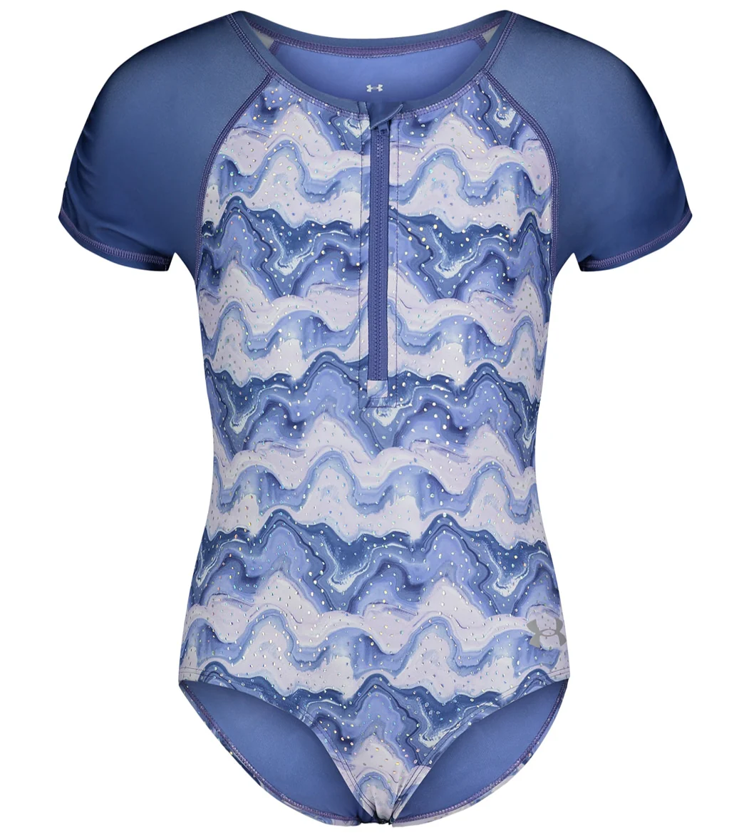Under Armour Girls' UA Mixing Waves Short Sleeve One Piece Swimsuit (Little Kid) - Image 5