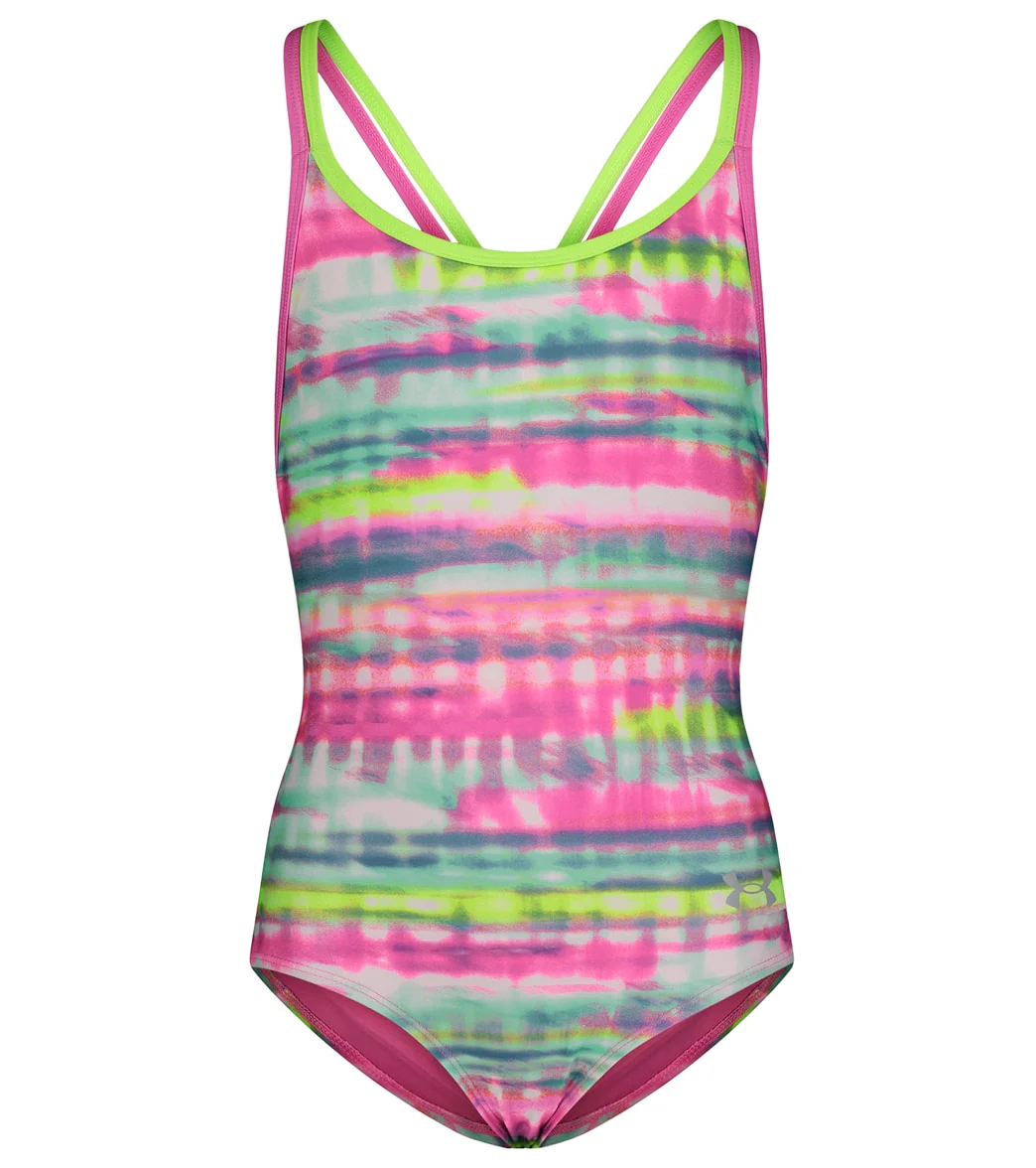 Under Armour Girls' UA Stripe Dash One Piece Swimsuit (Big Kid) - Image 6