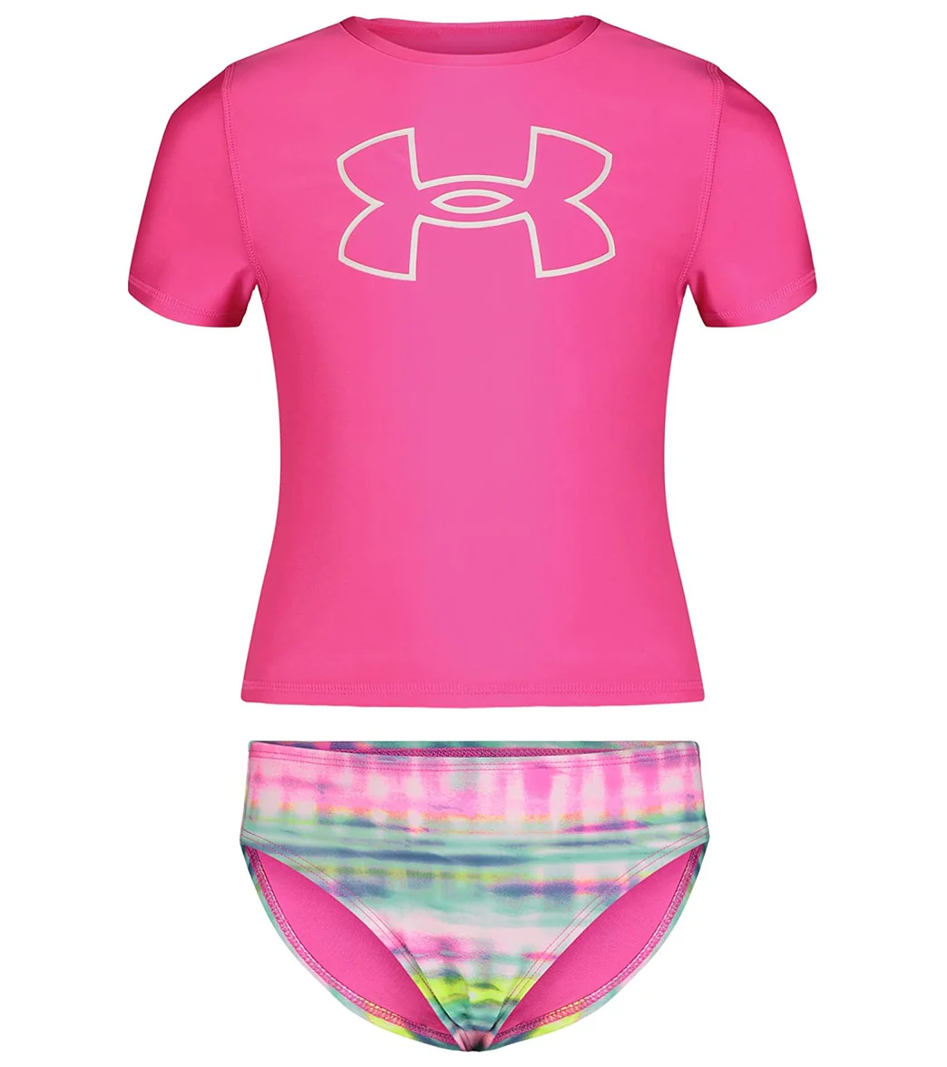 Under Armour Girls' UA Stripe Dash Two Piece Rashguard Set (Toddler, Little Kid) - Image 5