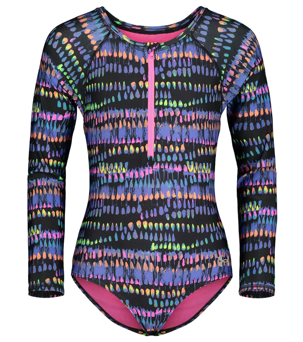 Under Armour Girls' UA Watercolor Drip Long Sleeve One Piece Swimsuit (Toddler, Little Kid) - Image 5