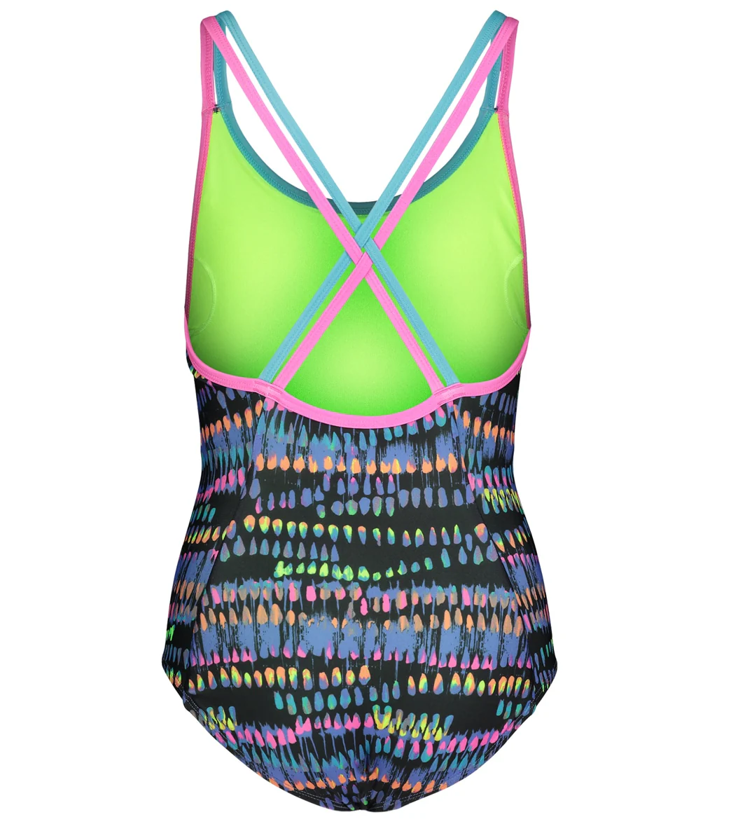Under Armour Girls' UA Watercolor Drip One Piece Swimsuit (Big Kid) - Image 2