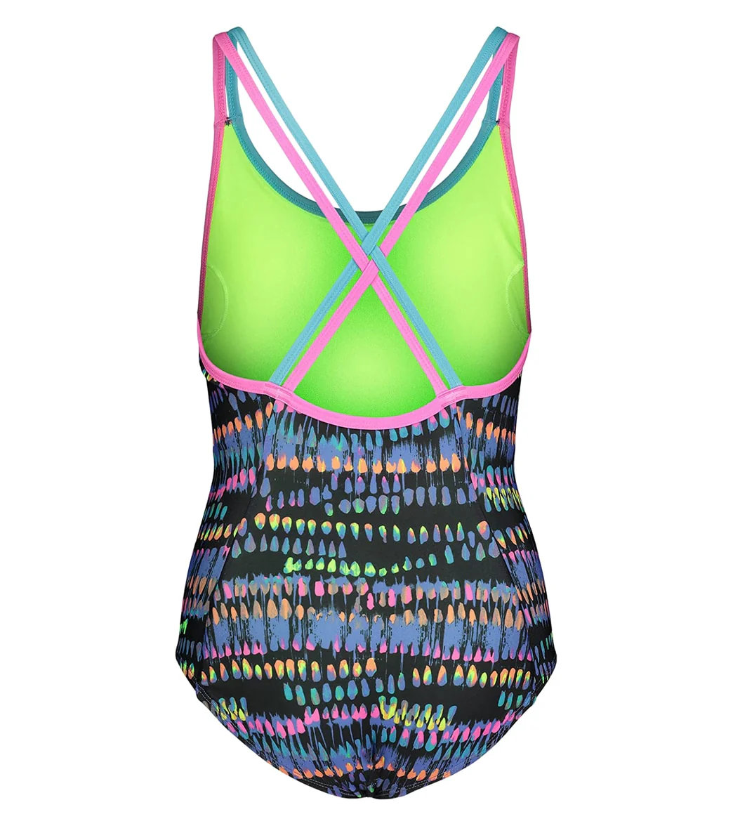 Under Armour Girls' UA Watercolor Drip One Piece Swimsuit (Little Kid) - Image 2