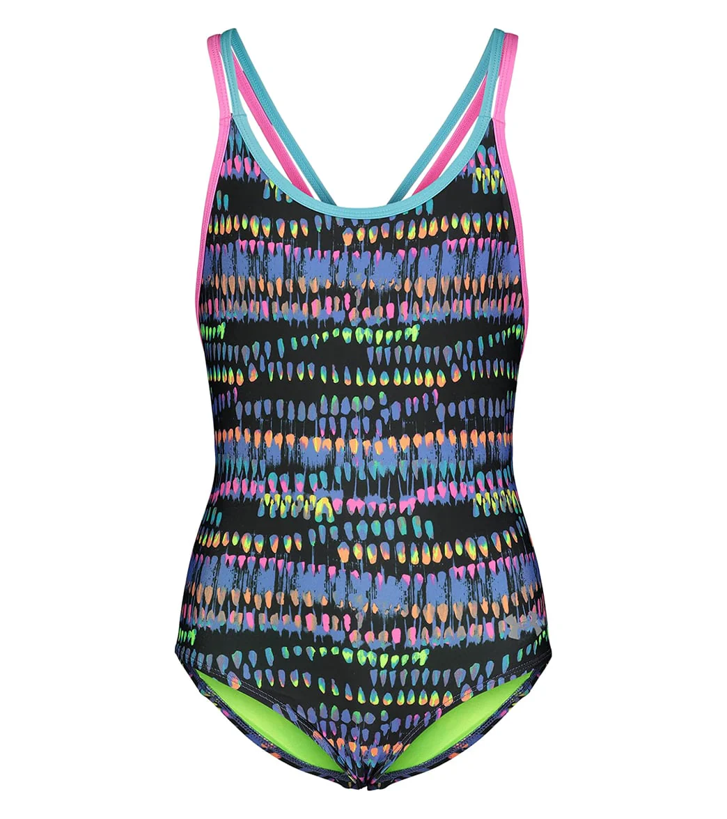 Under Armour Girls' UA Watercolor Drip One Piece Swimsuit (Little Kid) - Image 4