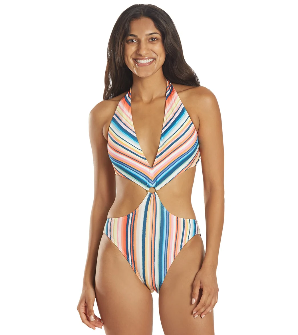 Vince Camuto Women's Multi Stripe Ring Monokini One Piece Swimsuit