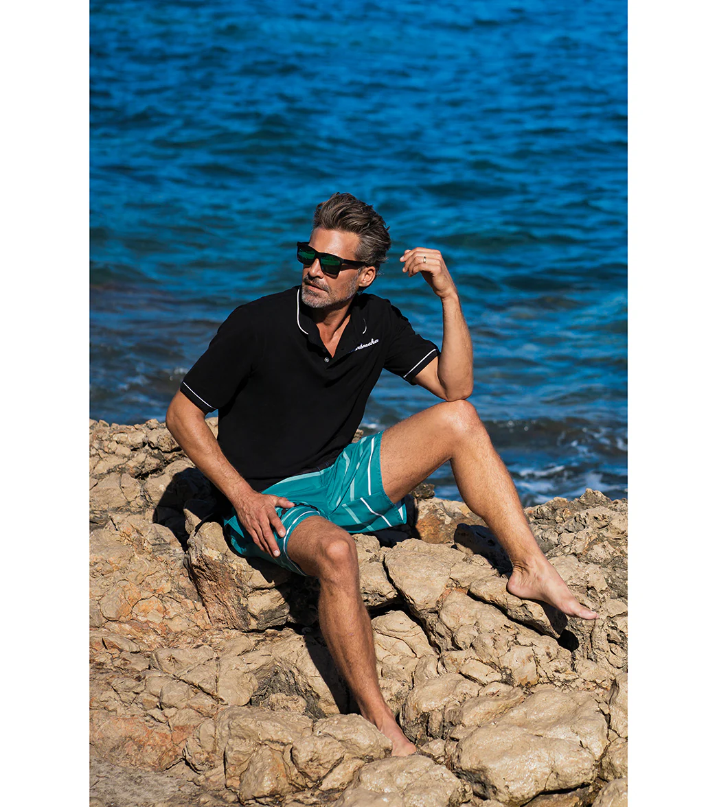 Wavebreaker Men's Turquoise Stripe Swim Trunks - Image 2