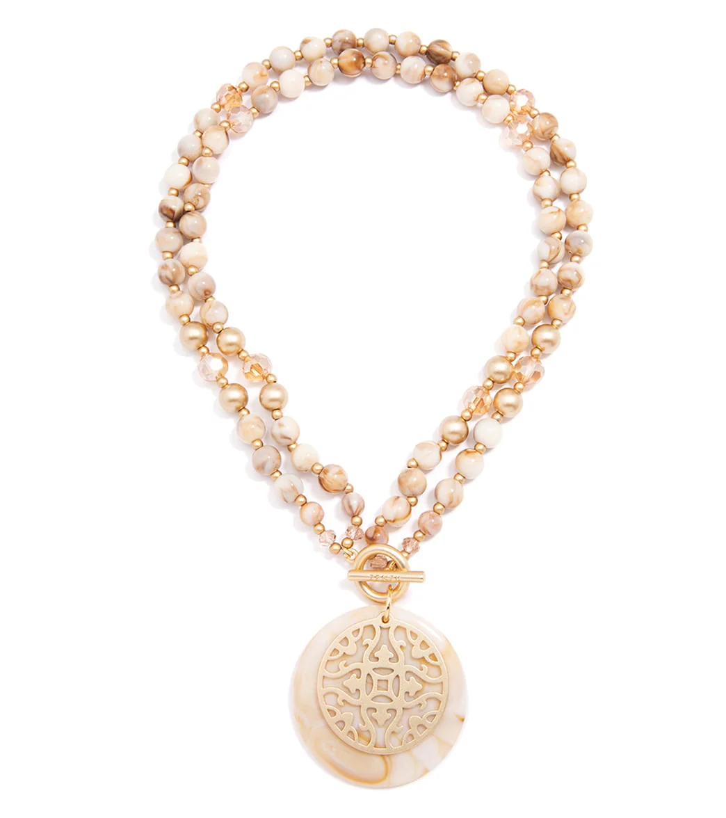 Zenzii Marbled Resin Beaded Pendant Necklace - Image 4
